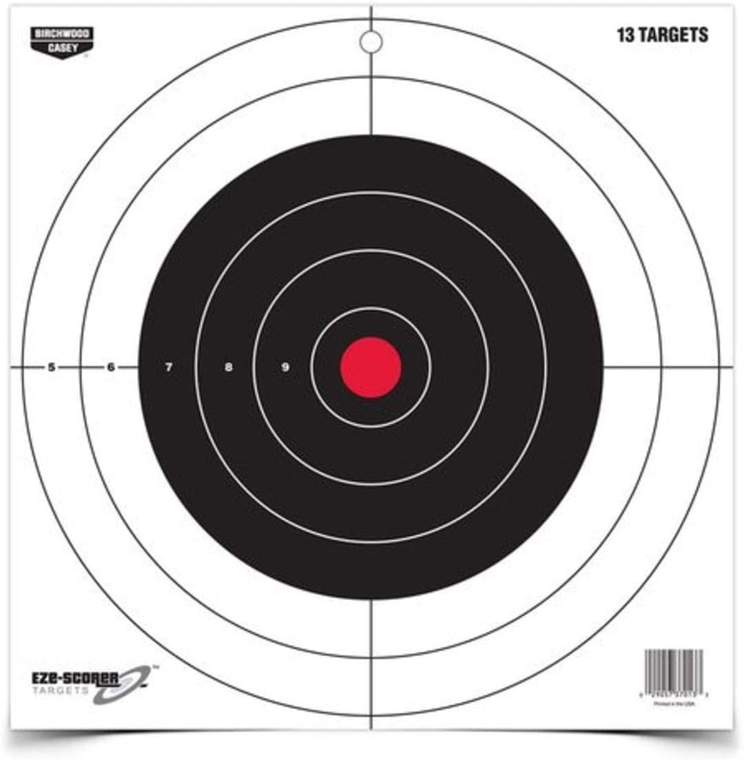 BIRCHWOOD CASEY 12" Eze-Scorer Bull's-Eye Practice Shoot-Up Brilliant White Paper Targets for Indoor and Outdoor Use, 13 Targets