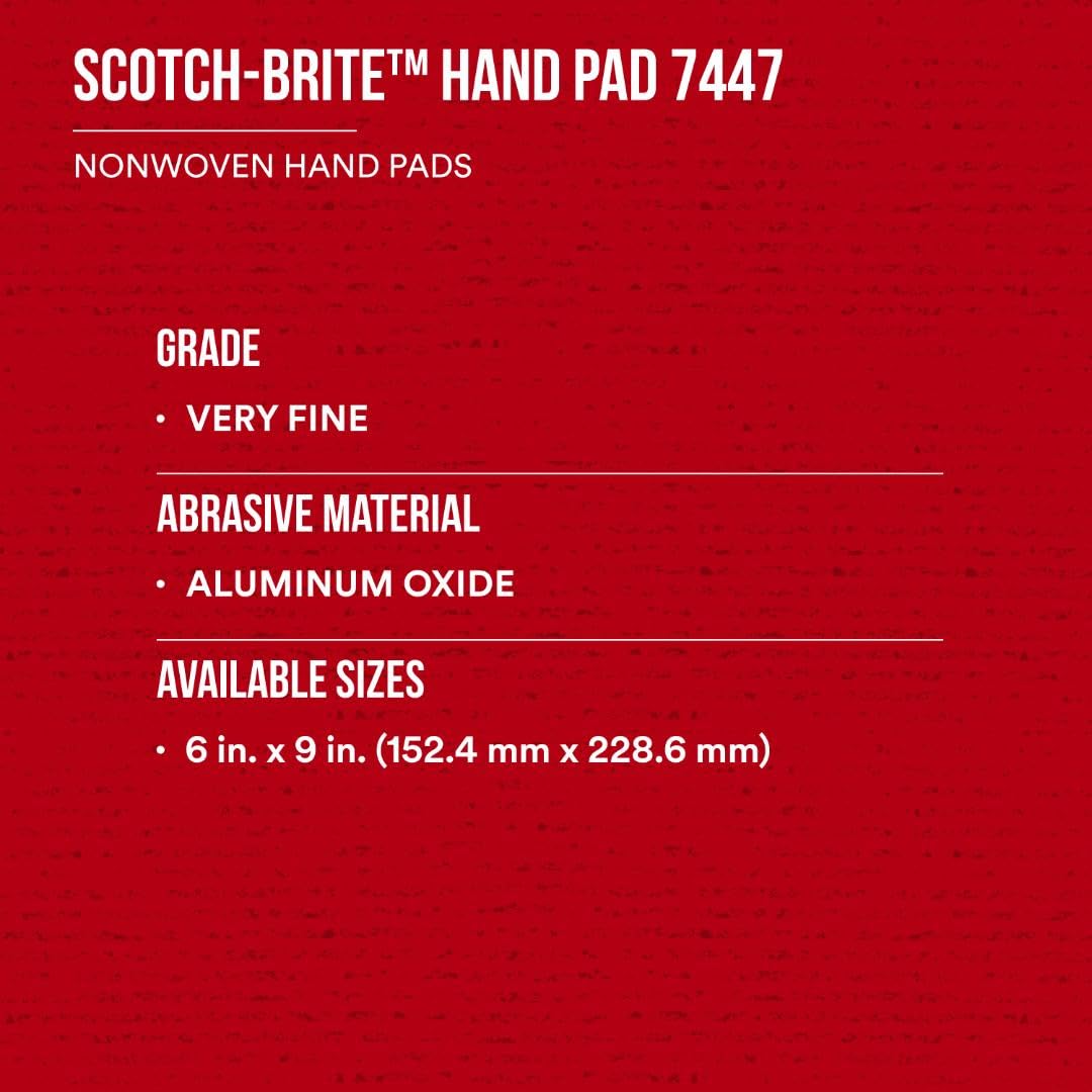 3M Scotch-Brite General Purpose 7447 Hand Pad, Very Fine Grade, 6 in x 9 in, Pack of 20, Aluminum Oxide, Surface Preparation, Scuffing, Blending, Cleaning, Maroon