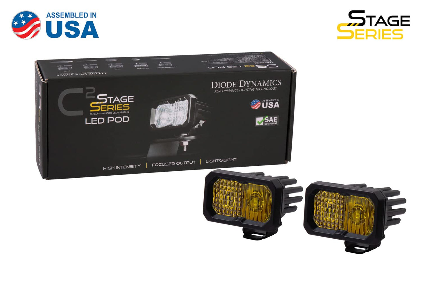 Diode Dynamics SSC2 SAE Yellow Sport Standard LED Pod (pair), Combo w/Amber Backlight