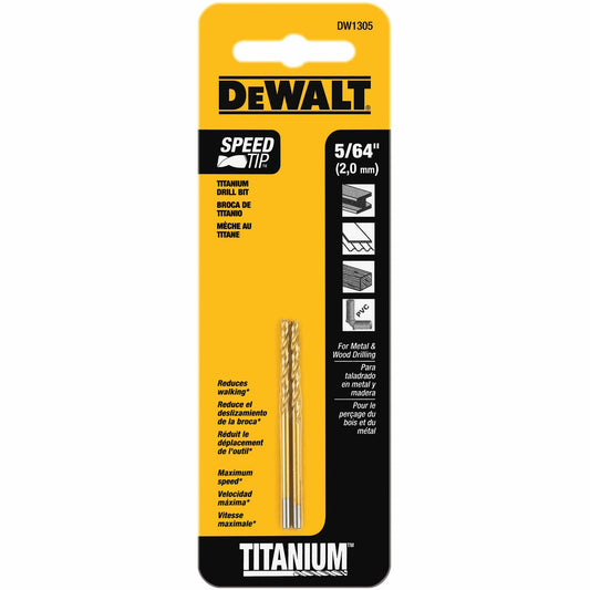 DEWALT DW1305 5/64-Inch Titanium Nitride Split Point Twist Drill Bit,Gold
