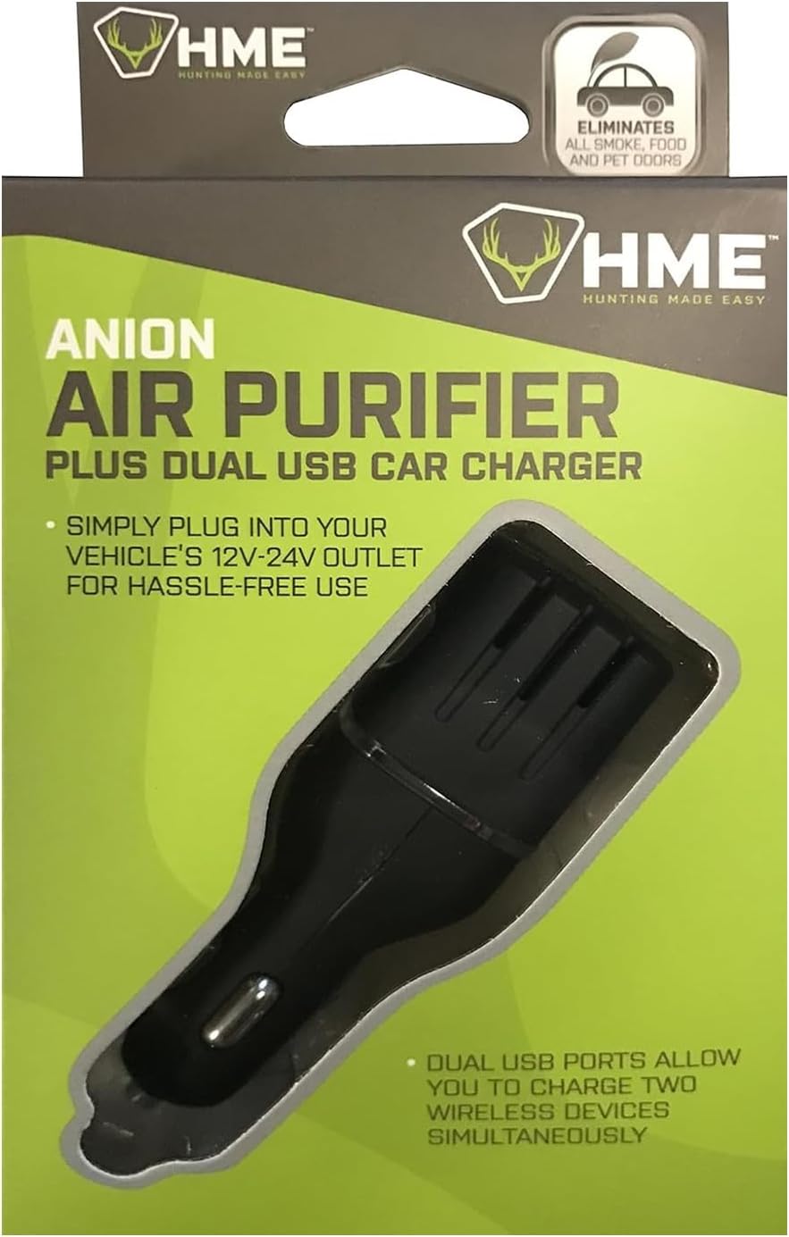 HME Scent Slammer Car Air Purifier with Dual USB Ports | Effective Compact Portable DC Vehicle Dual Ozone Air Cleaner from Smell, Dust & Smoke
