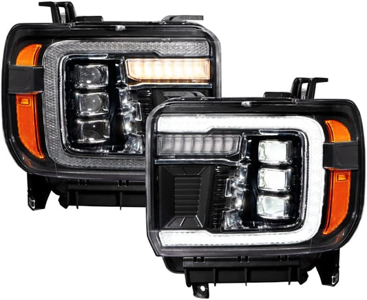 Sequential LED Projector Headlights with White DRL compatible with GMC Sierra 1500/2500/3500 2014-2018 (pair)