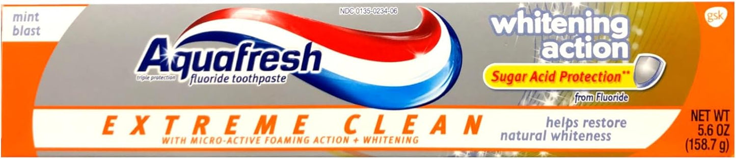 Aquafresh Extreme Clean Whitening Action Fluoride Toothpaste, Mint Blast, 5.6 oz (Pack of 2)