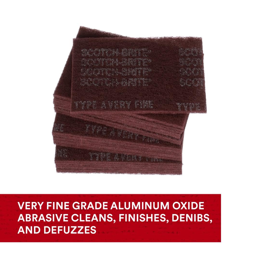 3M Scotch-Brite General Purpose 7447 Hand Pad, Very Fine Grade, 6 in x 9 in, Pack of 20, Aluminum Oxide, Surface Preparation, Scuffing, Blending, Cleaning, Maroon