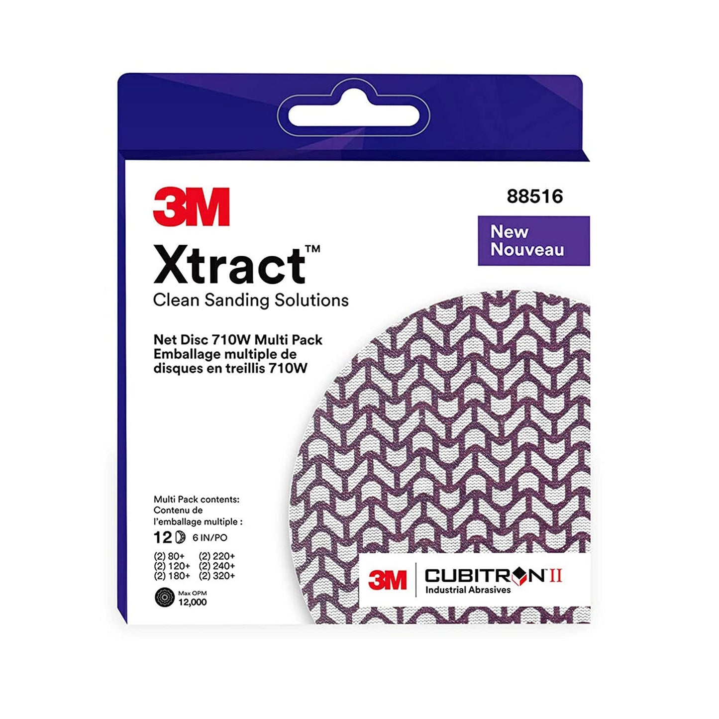 3M Xtract Net Disc 710W, 5 in, 12 Piece Multi-Pack Hook and Loop Sanding Discs, 80+, 120+, 180+, 220+, 240+, 320+, Virtually Dust-Free, Assorted Grades, 66584