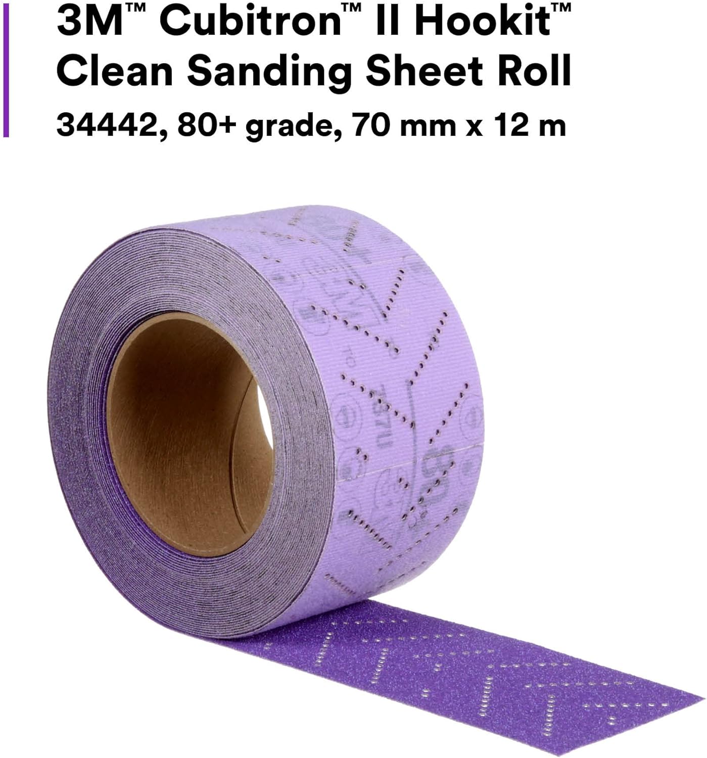 3M Cubitron II Hookit Abrasive Sheet Roll, 34442, Multi-Hole, 70 mm x 12 m, 80+ Grade, Automotive Sanding Roll Sandpaper for Coating Removal, Body Repair, Auto Sanding