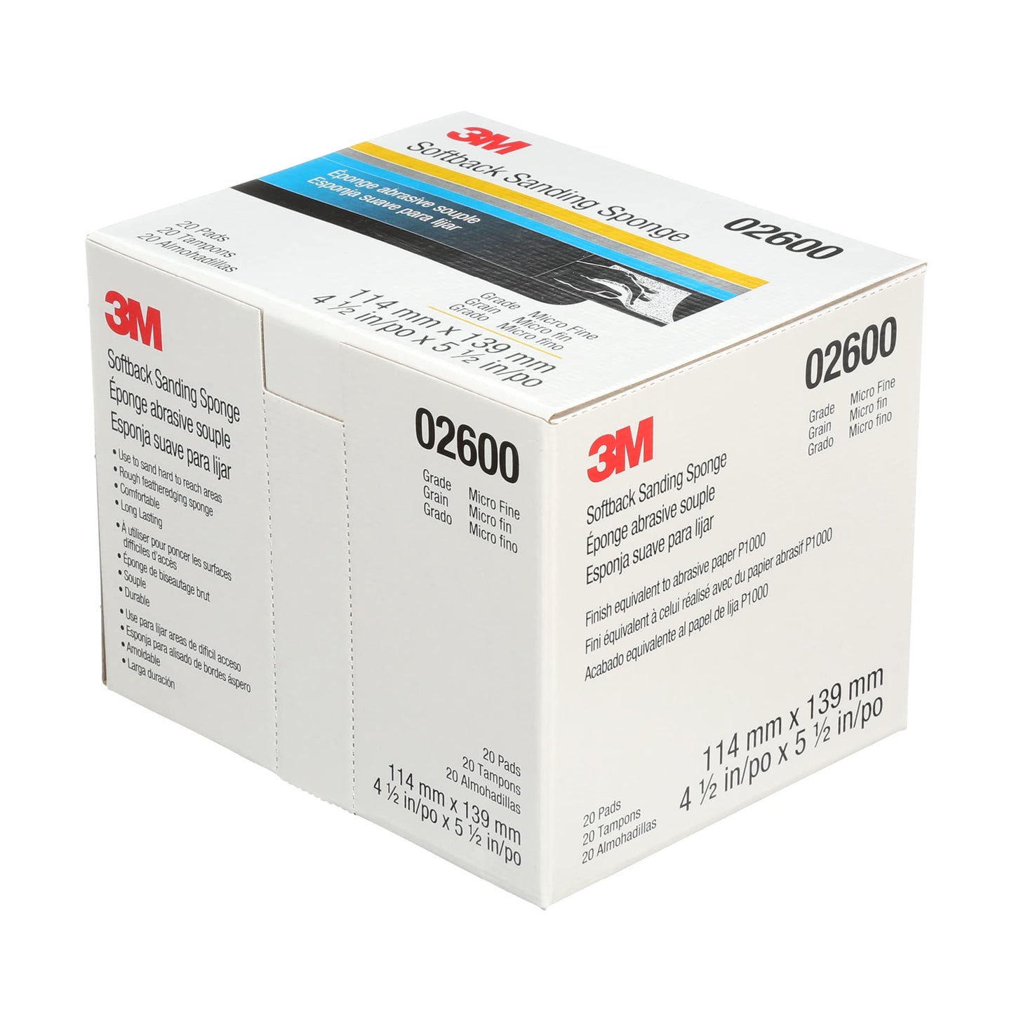 3M Softback Sanding Sponge 02604, 4 1/2 x 5 1/2 in, Fine Grit, Fast Cutting, Gray, 20 Pack