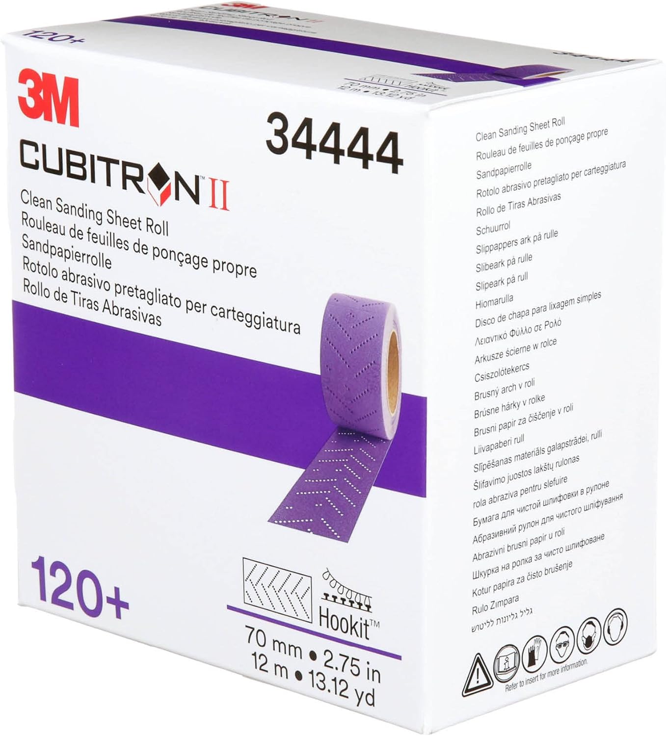 3M Cubitron II Hookit Abrasive Sheet Roll, 34444, Multi-Hole, 70 mm x 12 m, 120+ Grade, Automotive Sanding Roll Sandpaper for Coating Removal, Body Repair, Auto Sanding