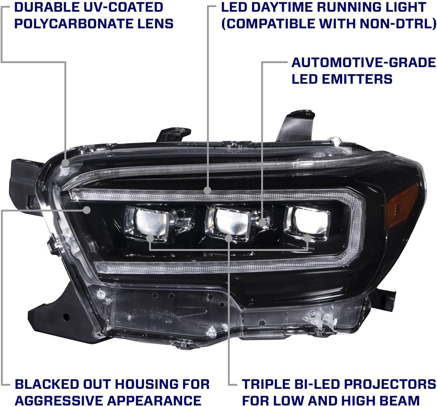 LED Headlights with Amber DRL compatible with Toyota, Tacoma 2016-2023 (pair)