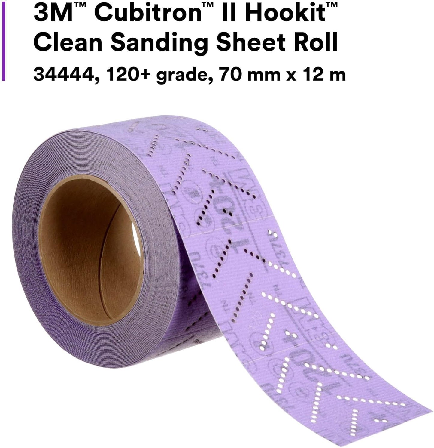3M Cubitron II Hookit Abrasive Sheet Roll, 34444, Multi-Hole, 70 mm x 12 m, 120+ Grade, Automotive Sanding Roll Sandpaper for Coating Removal, Body Repair, Auto Sanding