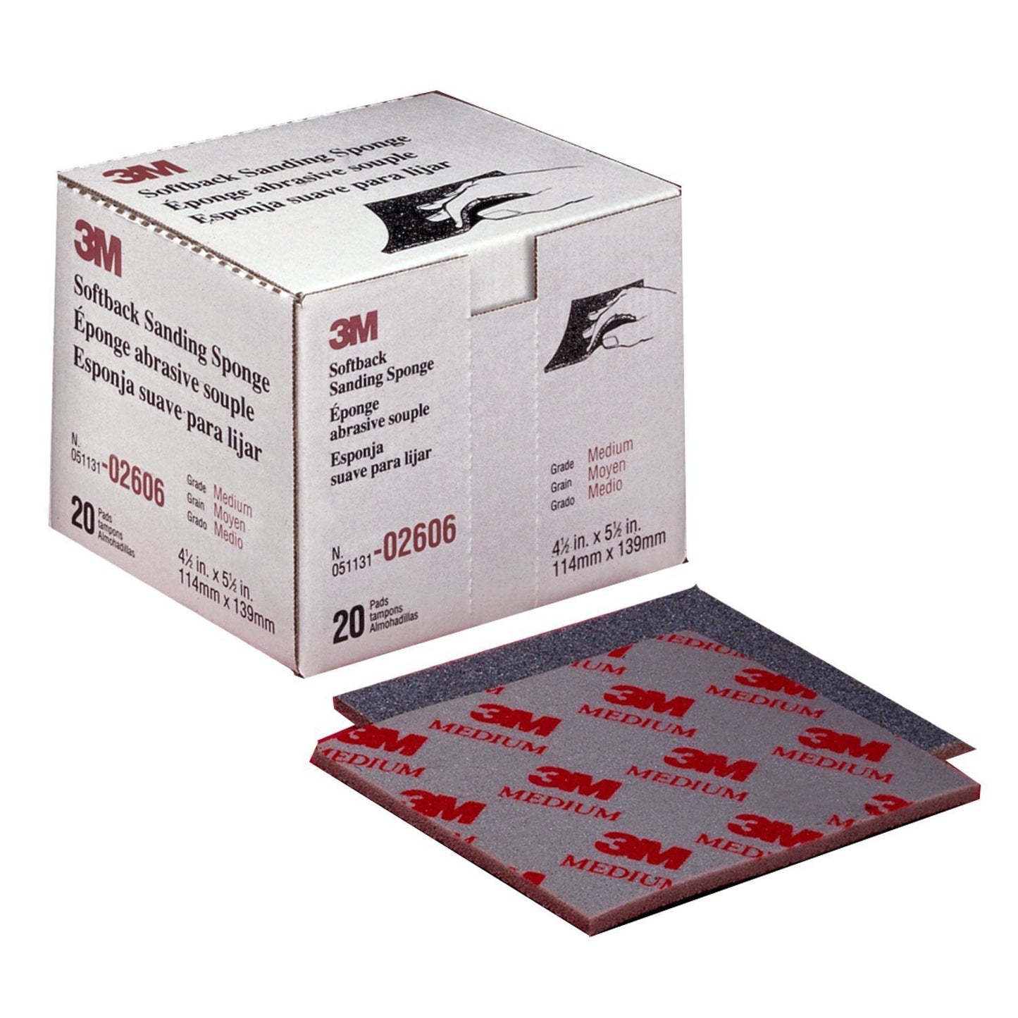 3M Softback Sanding Sponge 02604, 4 1/2 x 5 1/2 in, Fine Grit, Fast Cutting, Gray, 20 Pack