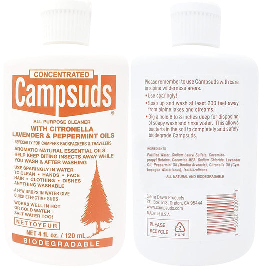 Sierra Dawn Campsuds Biodegradable Soap with Insect Deterrent Citronella, Lavender, Peppermint Oils (4 Ounce, 3 Bottles)