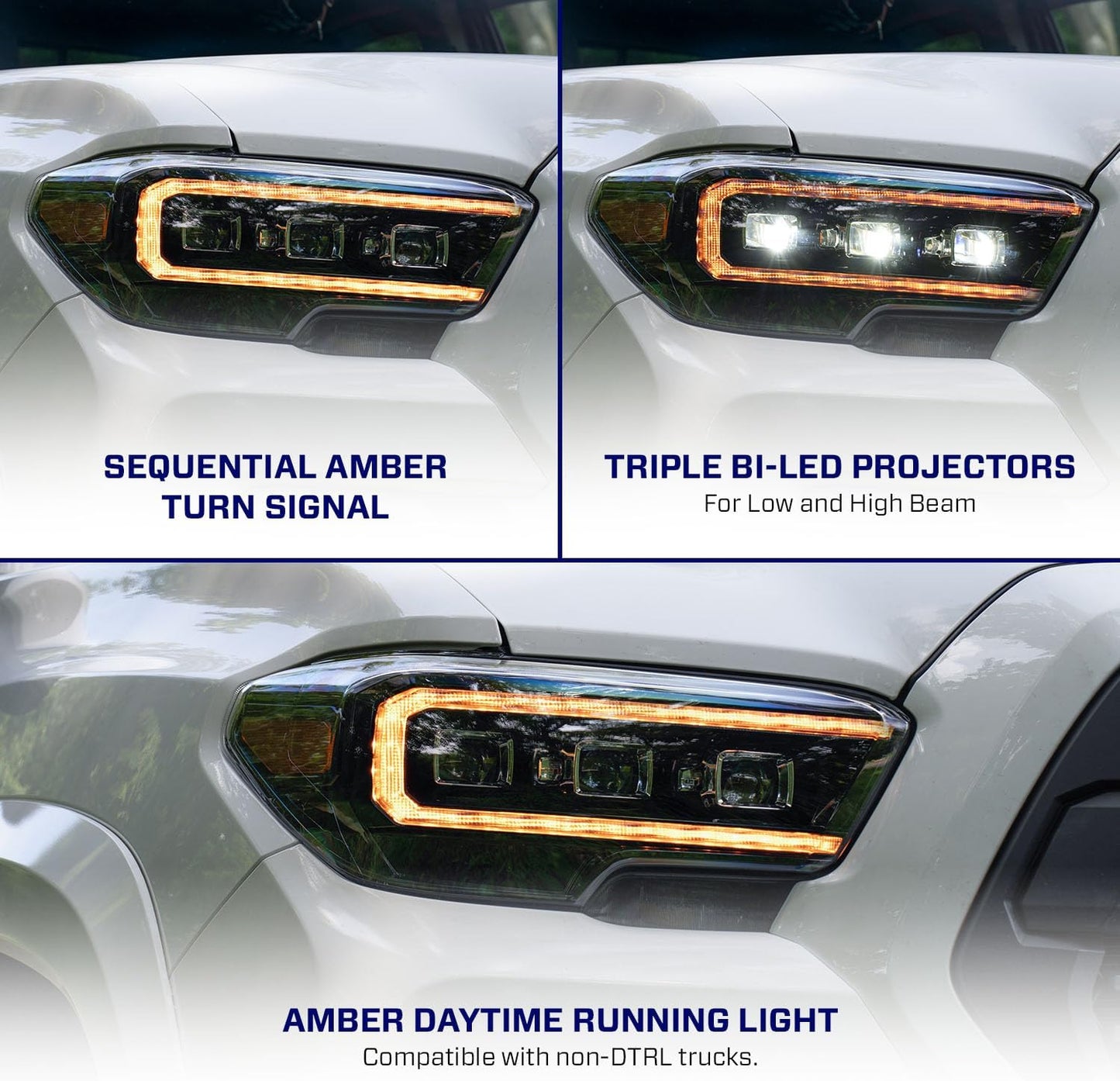 LED Headlights with Amber DRL compatible with Toyota, Tacoma 2016-2023 (pair)