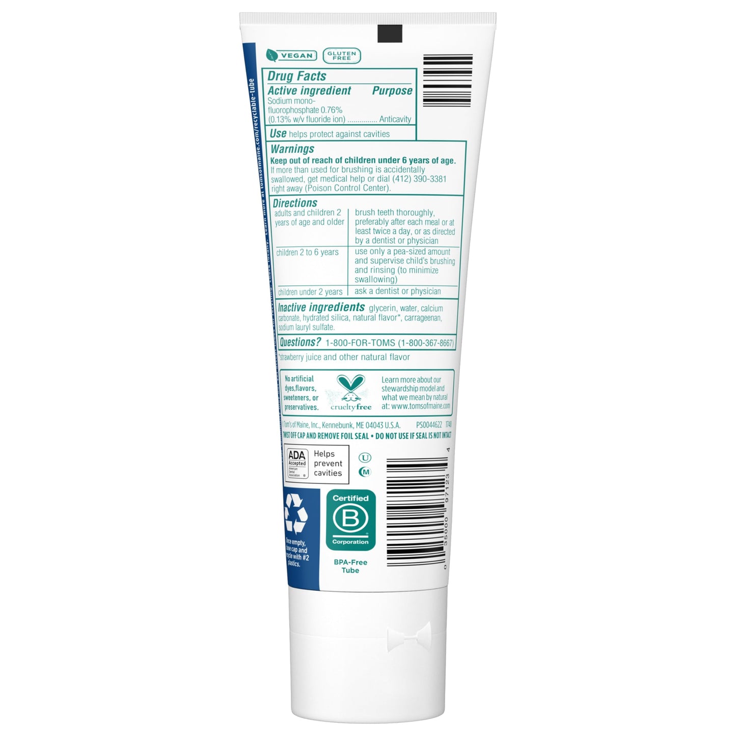 Tom's of Maine ADA Approved Fluoride Children's Toothpaste, Natural Toothpaste, Dye Free, No Artificial Preservatives, Silly Strawberry, 5.1 oz. 3-Pack (Packaging May Vary)