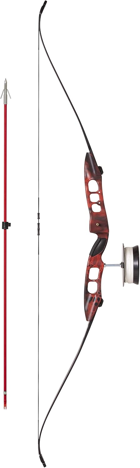 Cajun Bowfishing Fish Stick Bowfishing Bow Package with Drum Reel, Roller Rest, and Piranha Point Arrow, Right Hand, Red