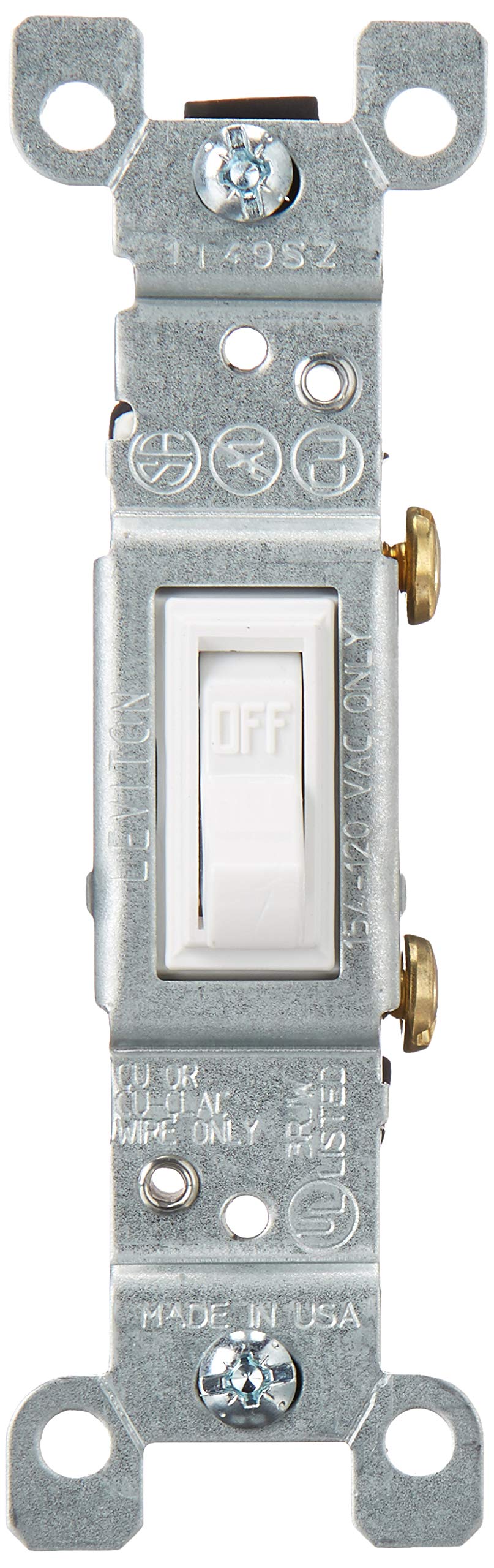 Leviton 1451-WCP 15-Amp, 120-Volt, Toggle Framed Single-Pole AC Quiet Switch, Residential Grade, Non-Grounding, White