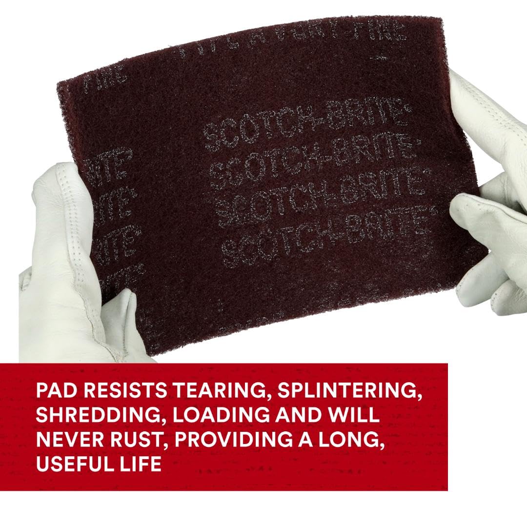 3M Scotch-Brite General Purpose 7447 Hand Pad, Very Fine Grade, 6 in x 9 in, Pack of 20, Aluminum Oxide, Surface Preparation, Scuffing, Blending, Cleaning, Maroon