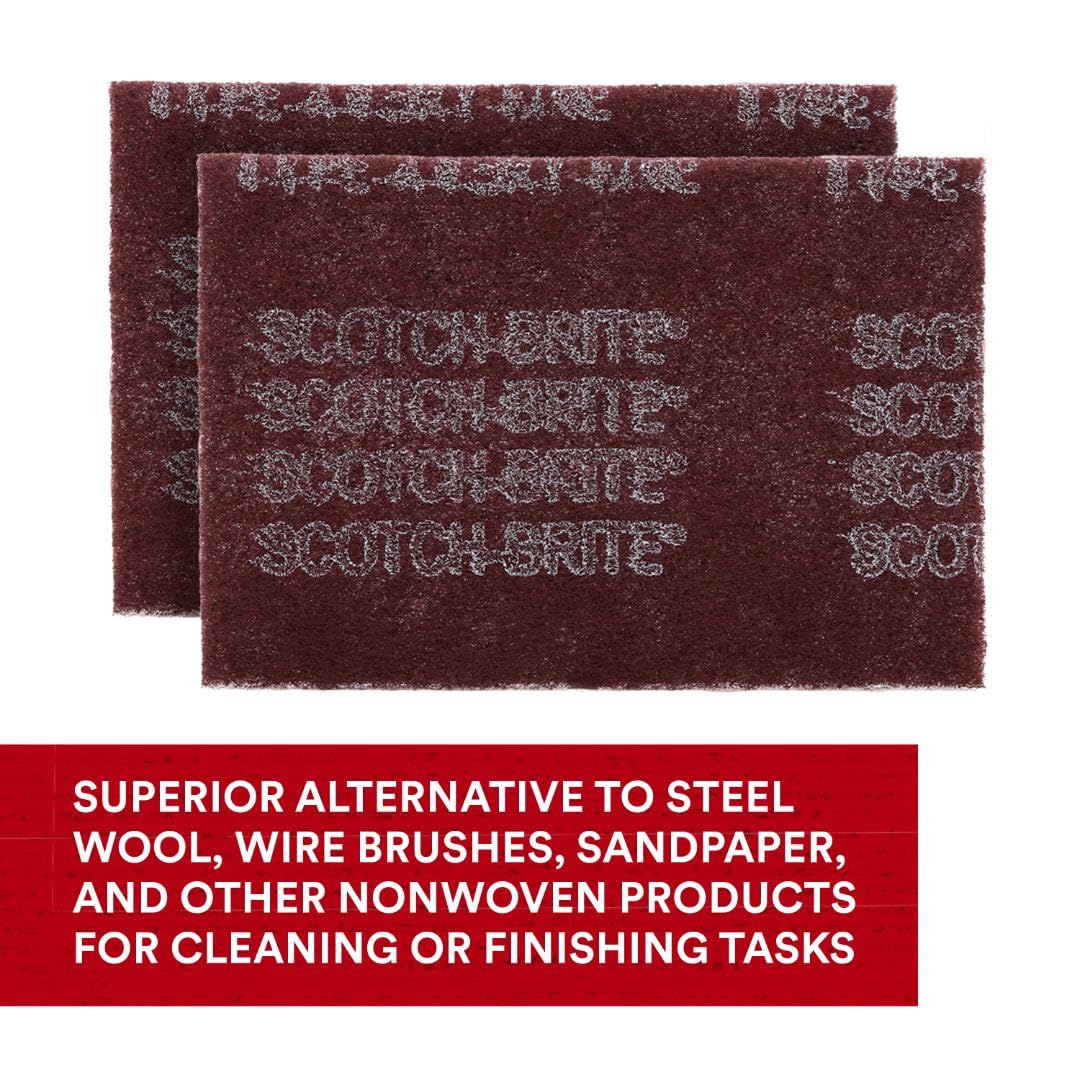 3M Scotch-Brite General Purpose 7447 Hand Pad, Very Fine Grade, 6 in x 9 in, Pack of 20, Aluminum Oxide, Surface Preparation, Scuffing, Blending, Cleaning, Maroon