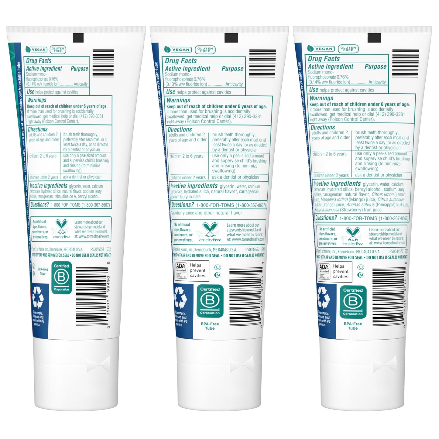 Tom's of Maine ADA Approved Fluoride Children's Toothpaste, Natural Toothpaste, Dye Free, No Artificial Preservatives, Silly Strawberry, 5.1 oz. 3-Pack (Packaging May Vary)