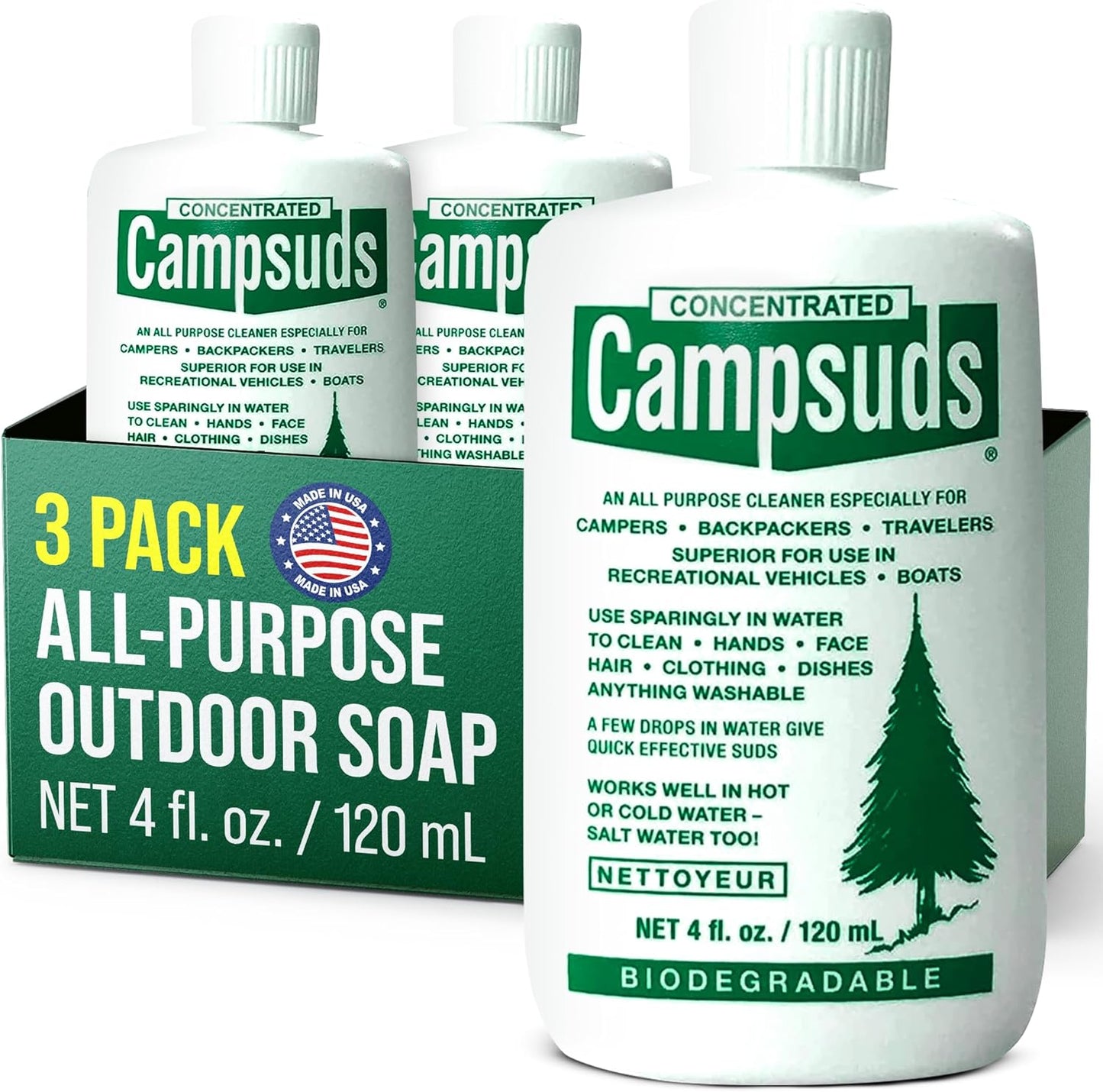 Sierra Dawn Outdoor Soap - Premium Biodegradable Camping & Backpacking Essential - All-Purpose Natural Soap for Dishes, Clothes & Personal Care - Trusted by Outdoor Enthusiasts, 4 Ounce, 3 Bottles