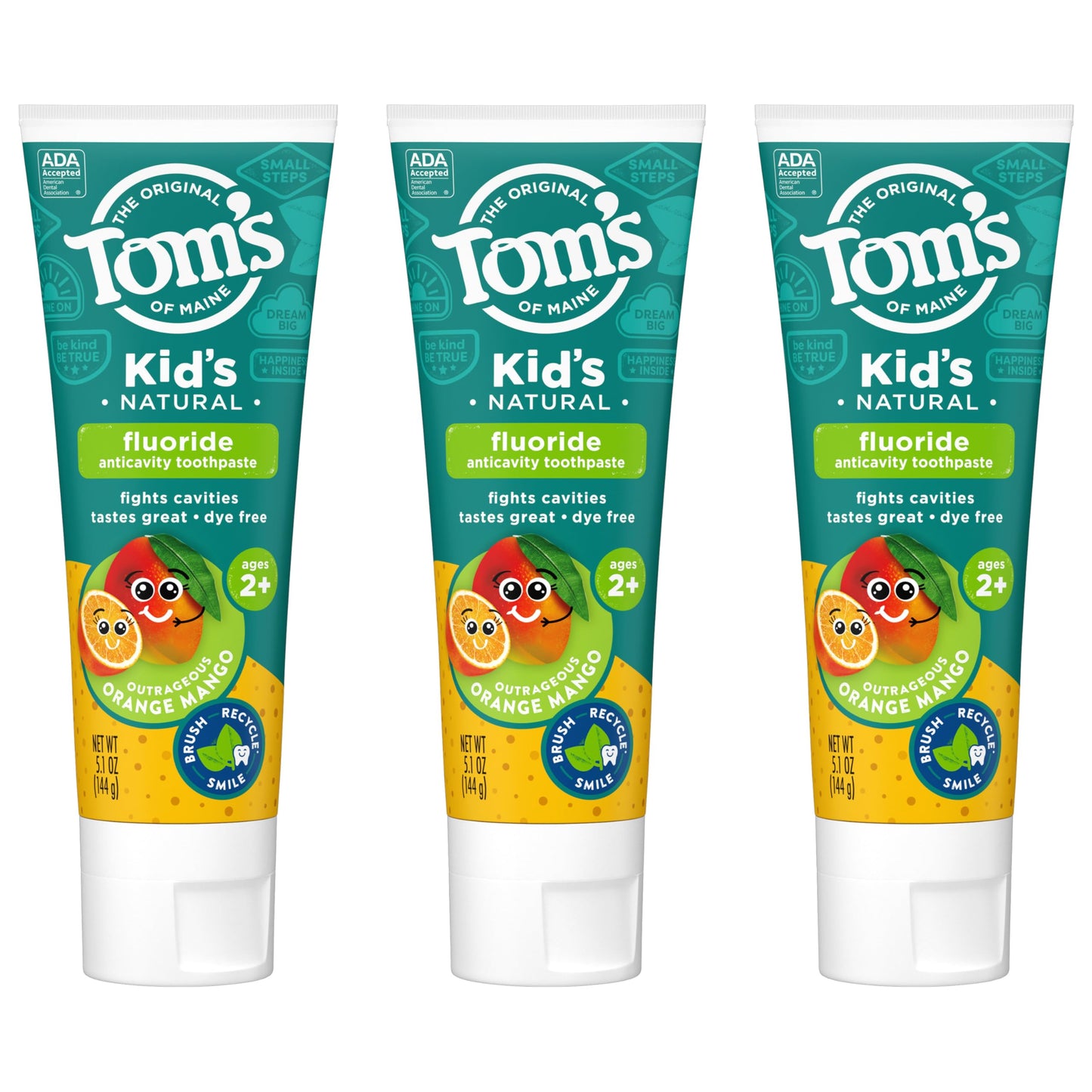 Tom's of Maine ADA Approved Fluoride Children's Toothpaste, Natural Toothpaste, Dye Free, No Artificial Preservatives, Silly Strawberry, 5.1 oz. 3-Pack (Packaging May Vary)
